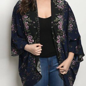 Navy floral kimono